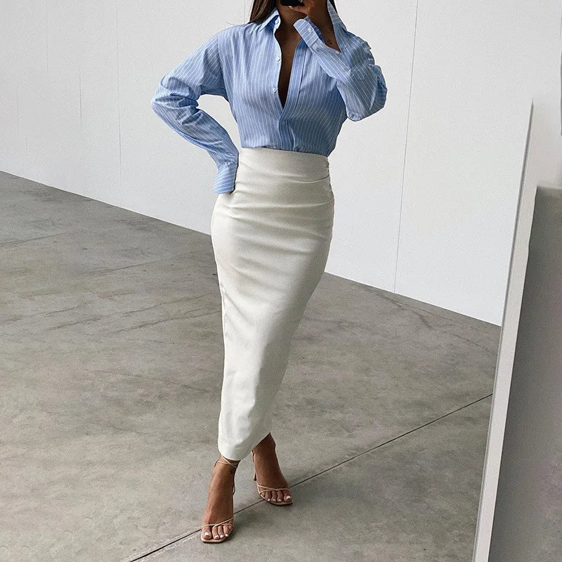 Celeste High Waist White Pencil Skirt