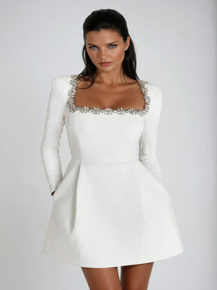 Maddie Long Sleeve Mini Bandage Dress L / White