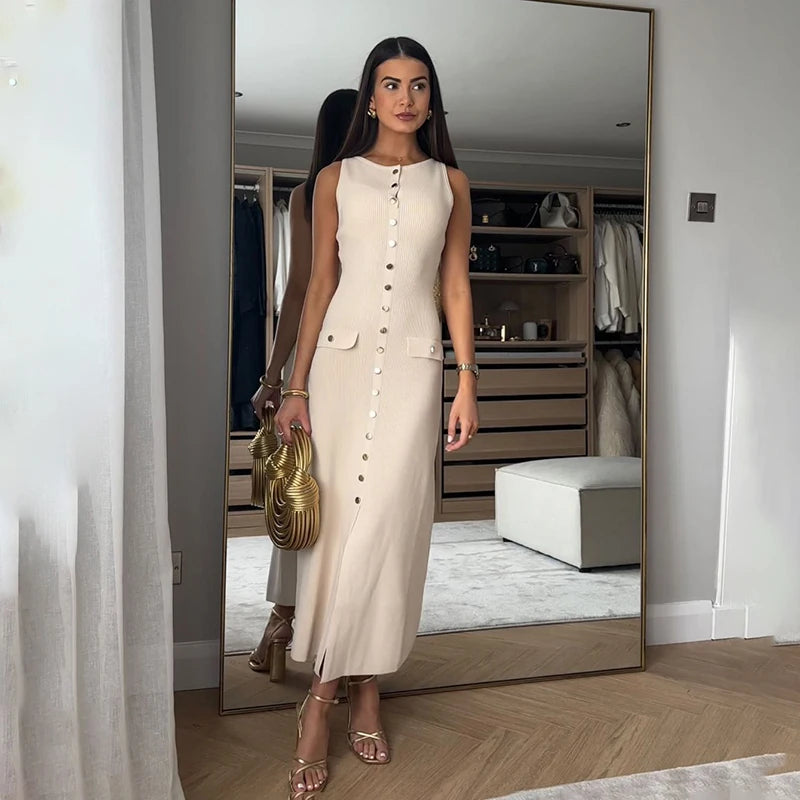 Evaris Button-Down Knit Dress