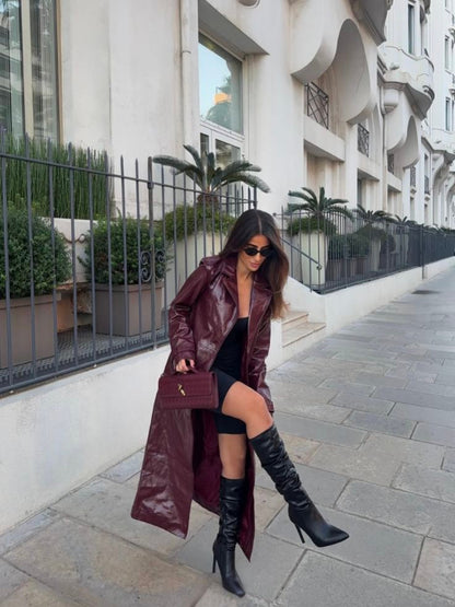 Milano Belted Longline Faux Leather Coat