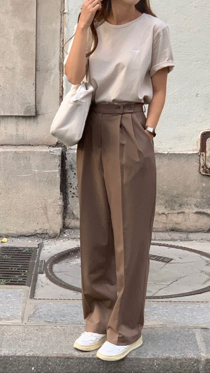 Aveline High Waist Straight Leg Trousers in Chestnut