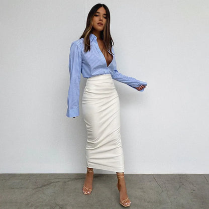 Celeste High Waist White Pencil Skirt