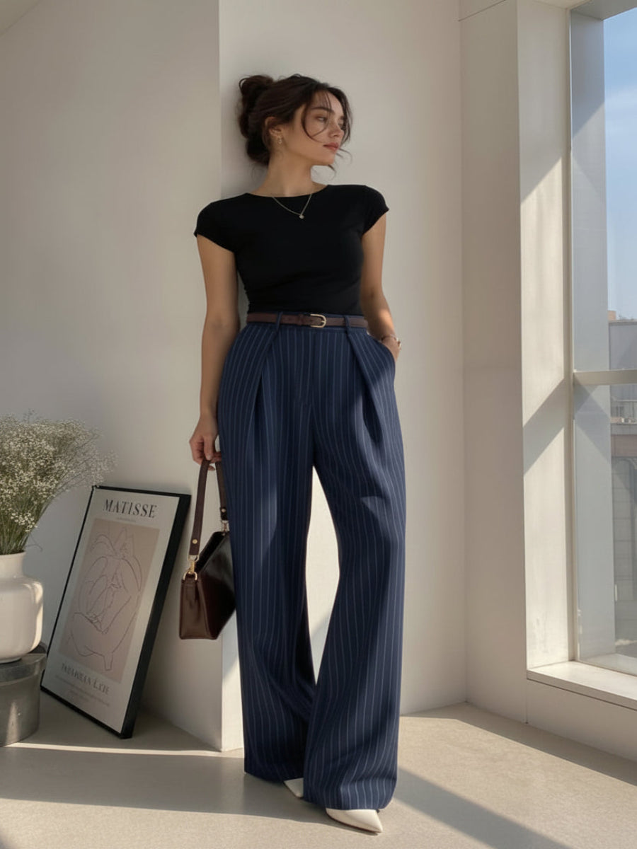 Aveline Light Wool Pinstripe Trousers