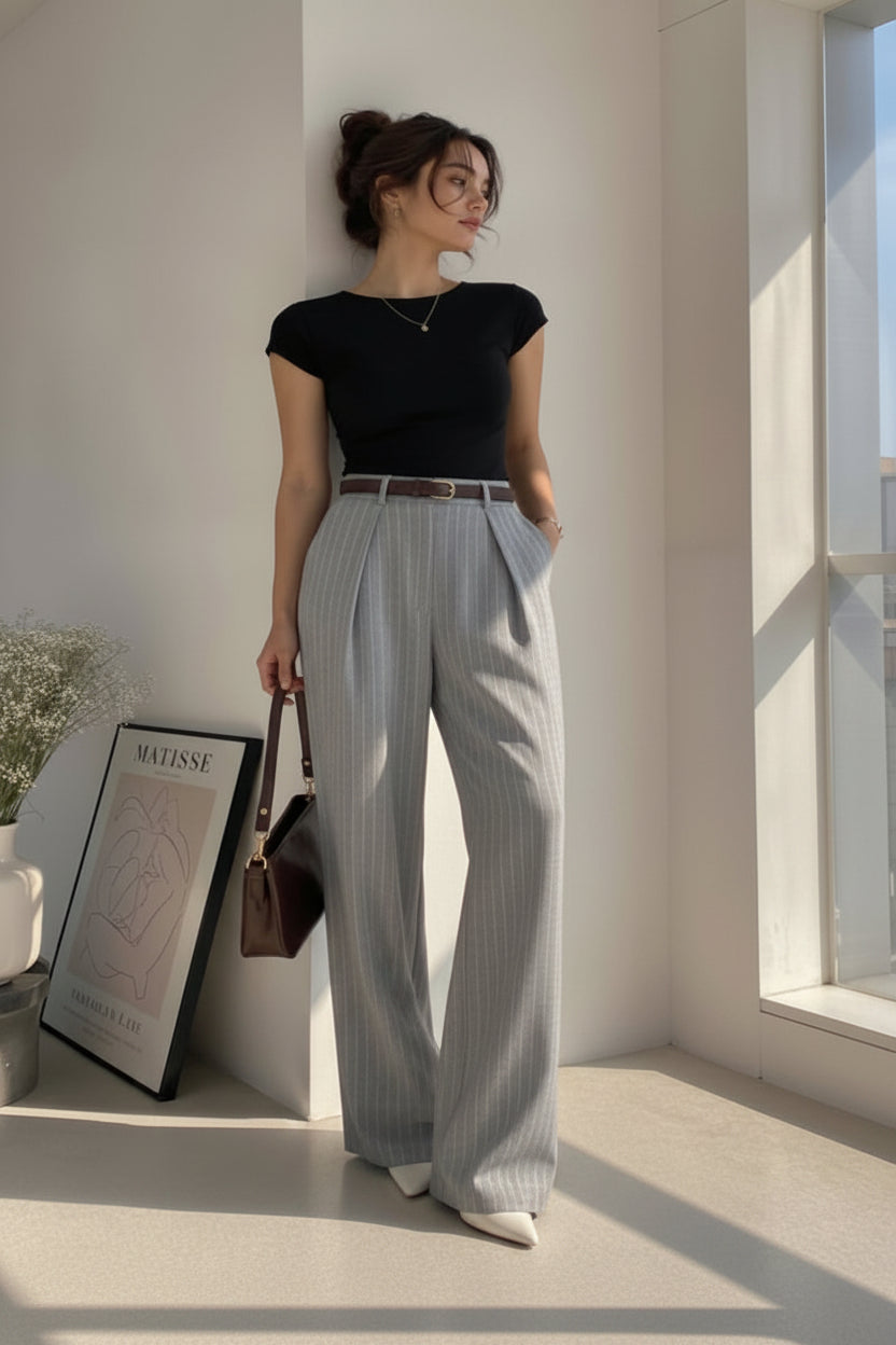 Aveline Light Wool Pinstripe Trousers