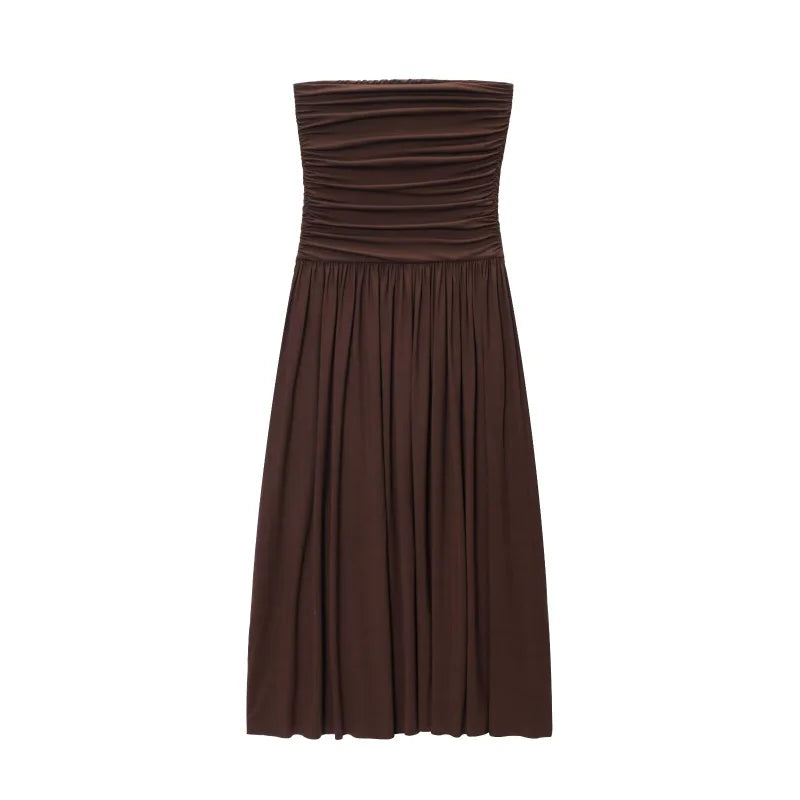 Solvaine Strapless Pleated Dress