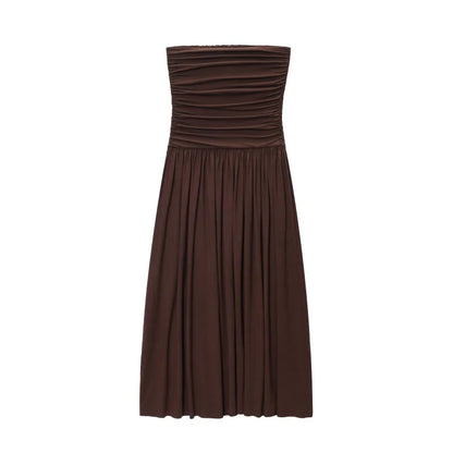 Solvaine Strapless Pleated Dress