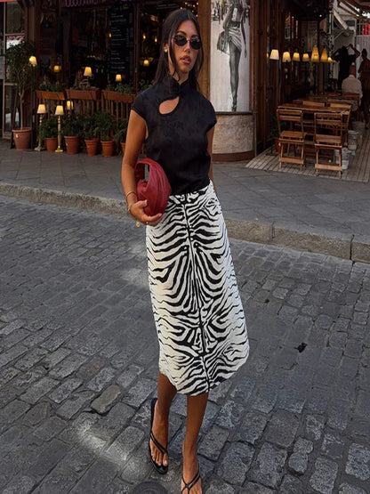Lucca Zebra Print Ruched Midi Skirt
