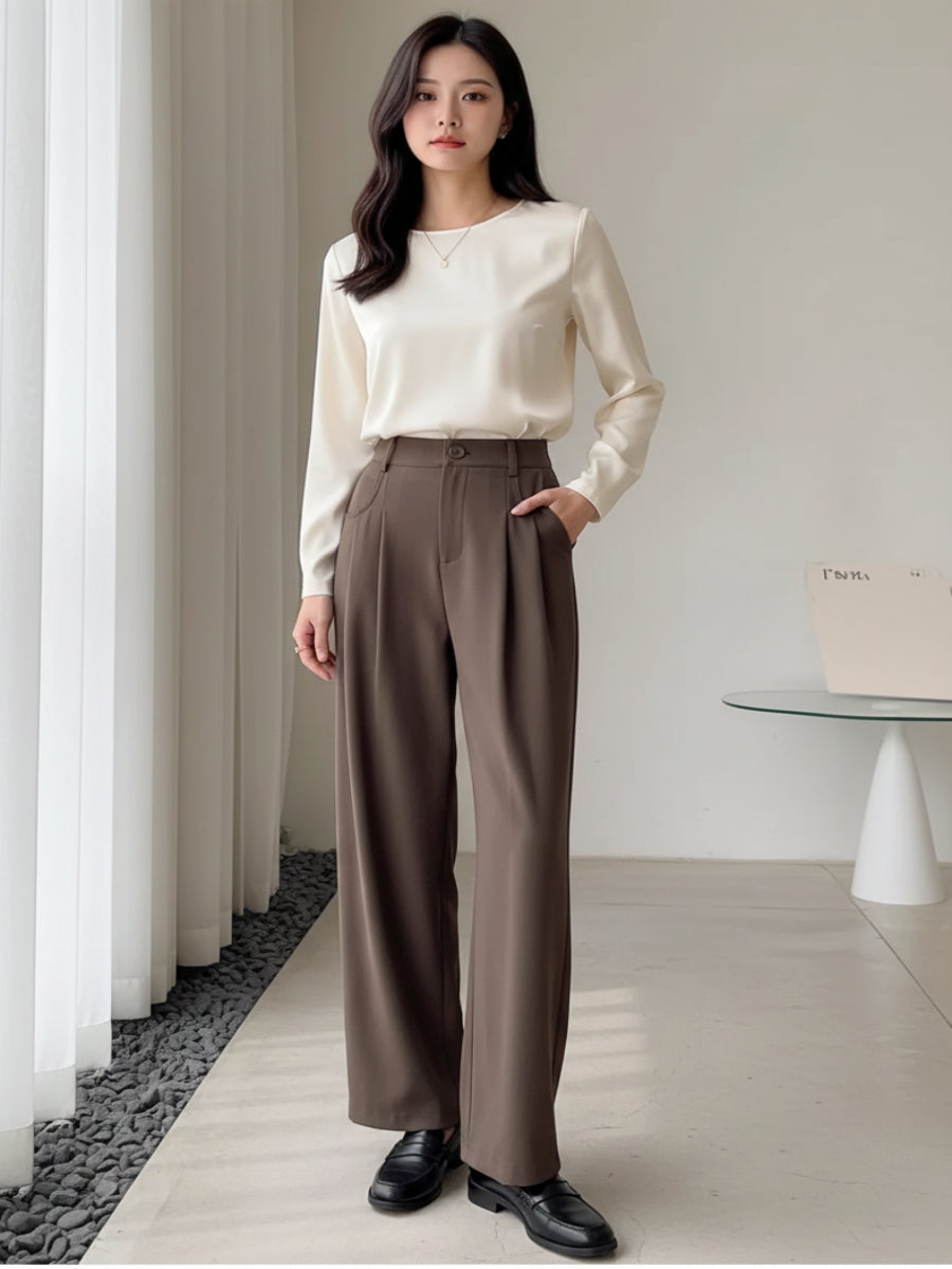 Cortina High Waisted Pleated Wide Leg Trousers