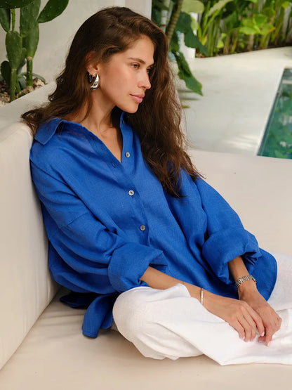 Camille Long Sleeve Linen Blouse