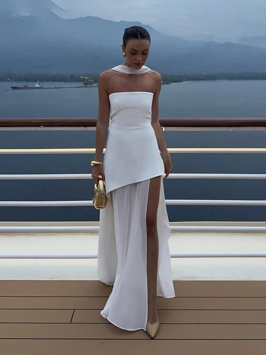 Rubané Strapless Mesh Maxi Dress