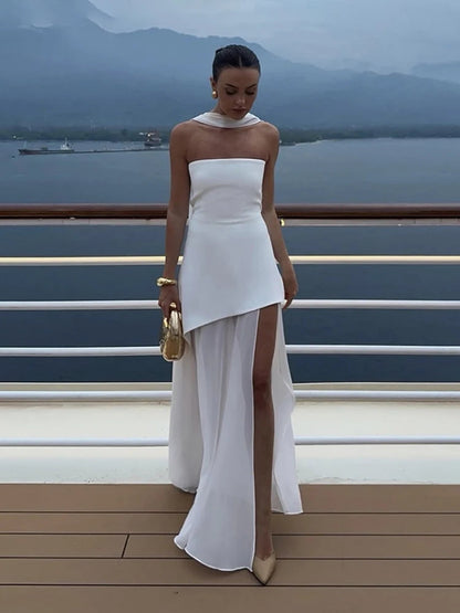 Rubané Strapless Mesh Maxi Dress