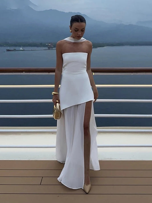 Rubané Strapless Mesh Maxi Dress