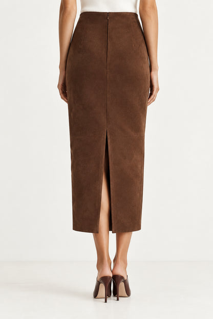 Asolo Suede Back Slit Midi Skirt