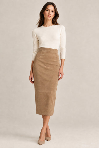 Asolo Suede Back Slit Midi Skirt