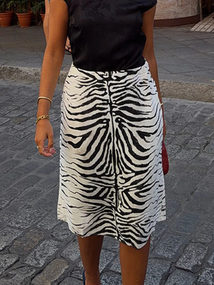 Lucca Zebra Print Ruched Midi Skirt