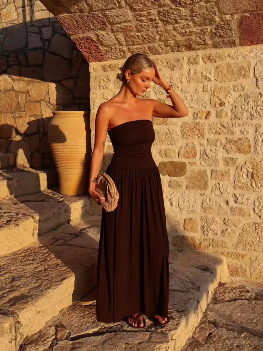 Solvaine Strapless Pleated Dress
