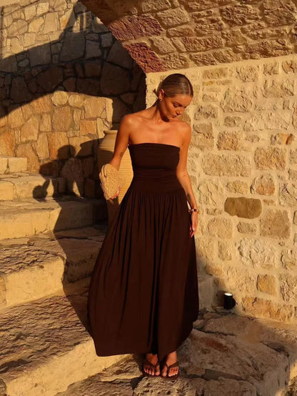 Solvaine Strapless Pleated Dress