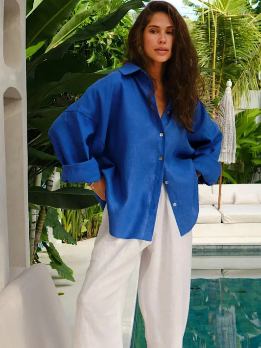 Camille Long Sleeve Linen Blouse