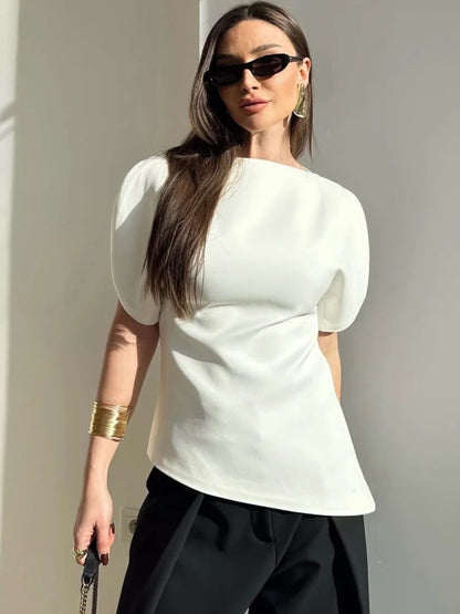 Sylvaine Puff Sleeve Asymmetric Top
