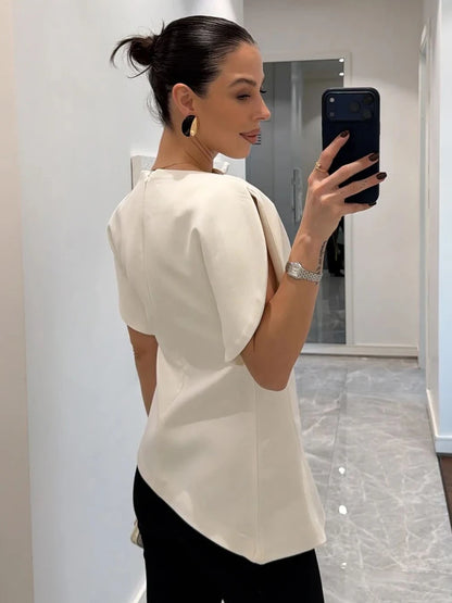 Sylvaine Puff Sleeve Asymmetric Top