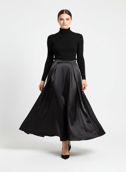 Lirienne Flared Satin Skirt