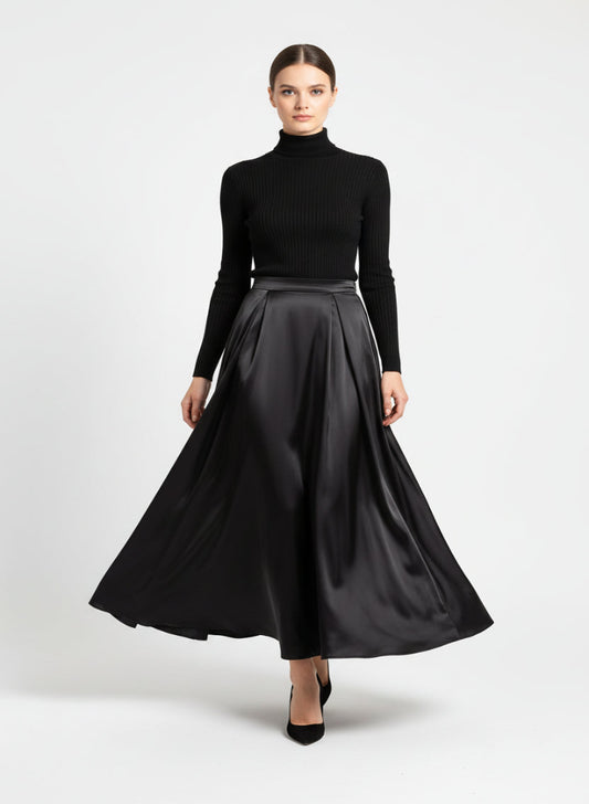 Lirienne Flared Satin Skirt