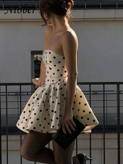 Elvarie Polka Dot Dress with Bow Back
