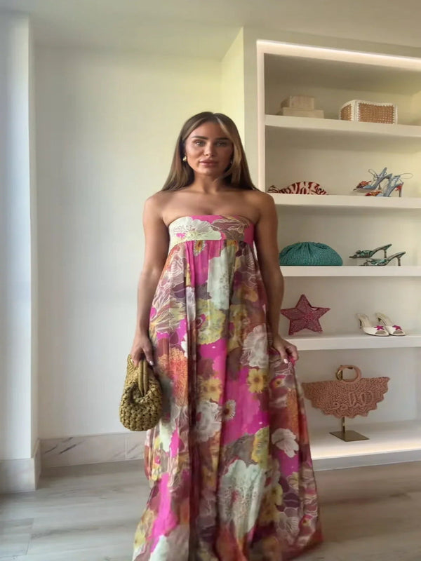 Celestine Printed Strapless Maxi Dress