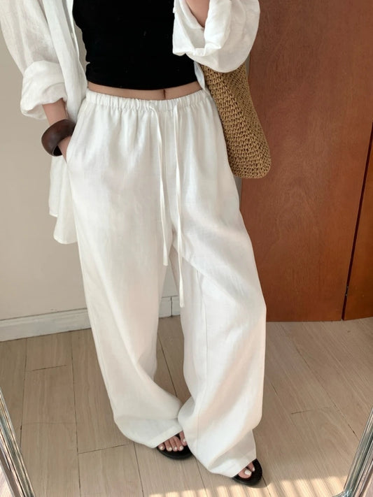 Lucavio Summer Straight Linen Pants