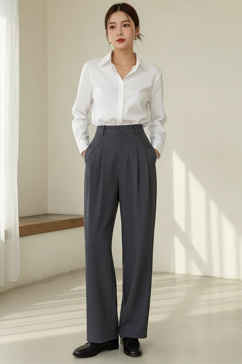 Cortina High Waisted Pleated Wide Leg Trousers