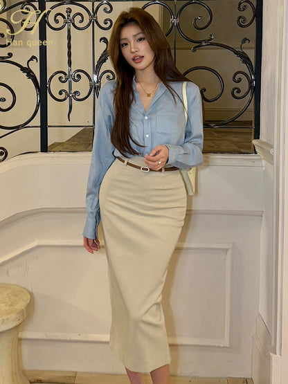 Celeste High Waist Beige Pencil Skirt