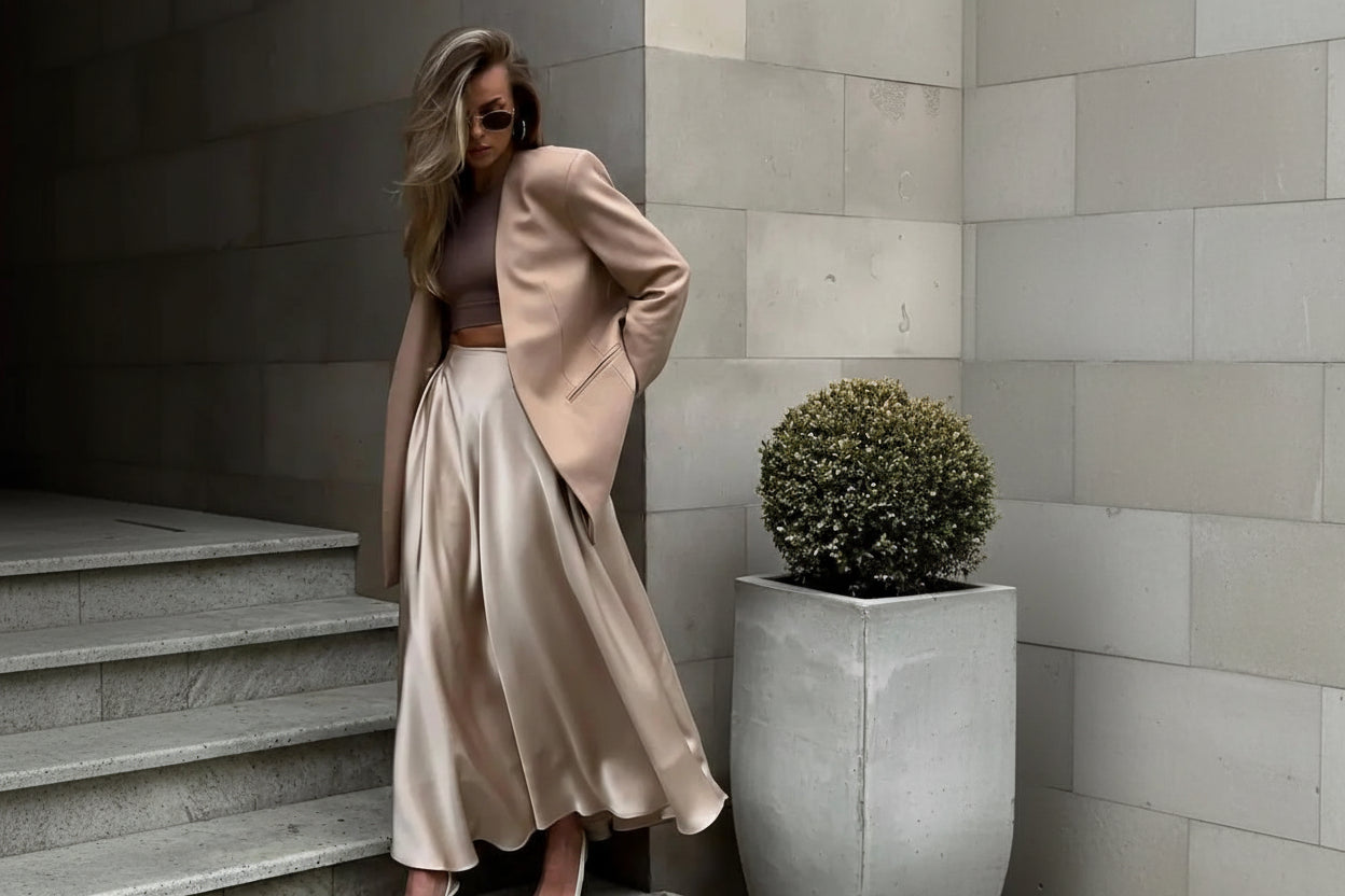 Lirienne Flared Satin Skirt