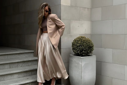 Lirienne Flared Satin Skirt