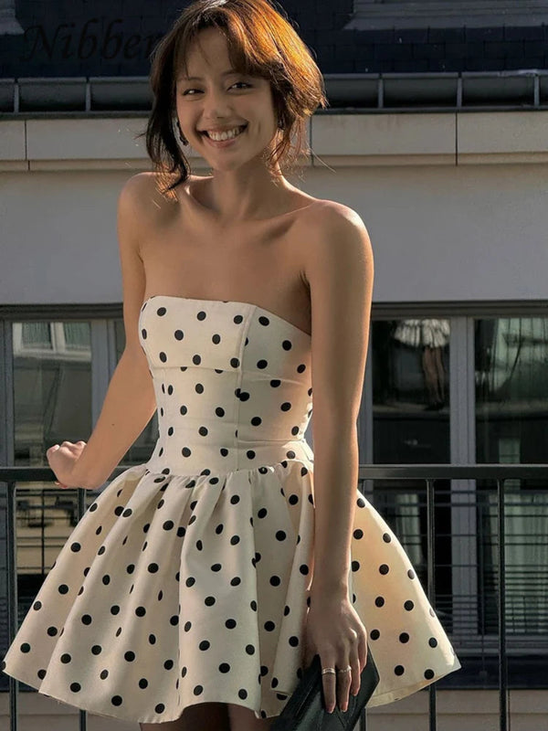 Elvarie Polka Dot Dress with Bow Back