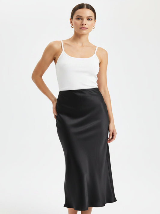 Elara Satin Midi Skirt