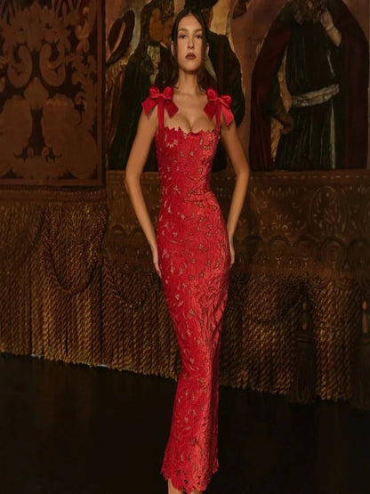 Rossella Lace Bow Strap Evening Gown
