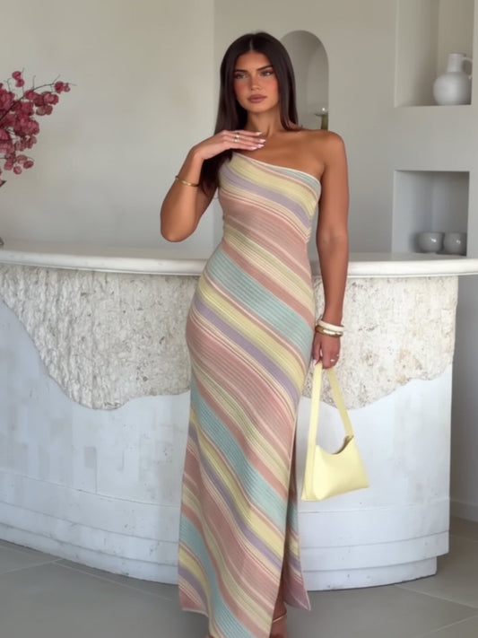 Arcielle Rainbow Stripe Knit Maxi Dress