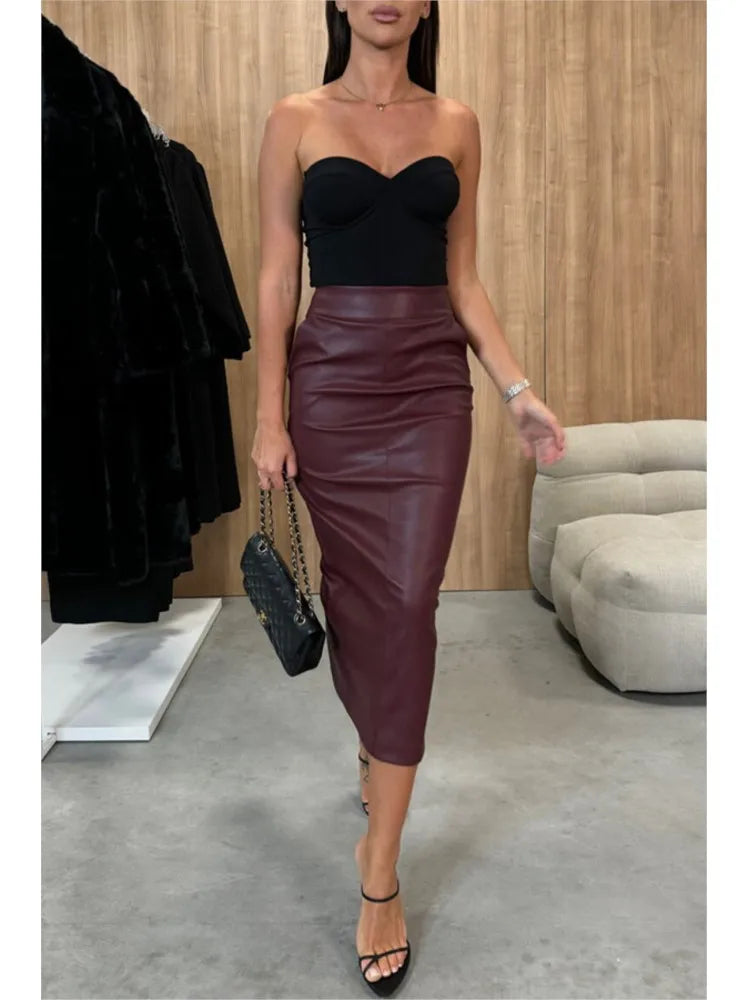 Brera Faux Leather Midi Skirt