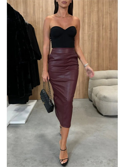 Brera Faux Leather Midi Skirt