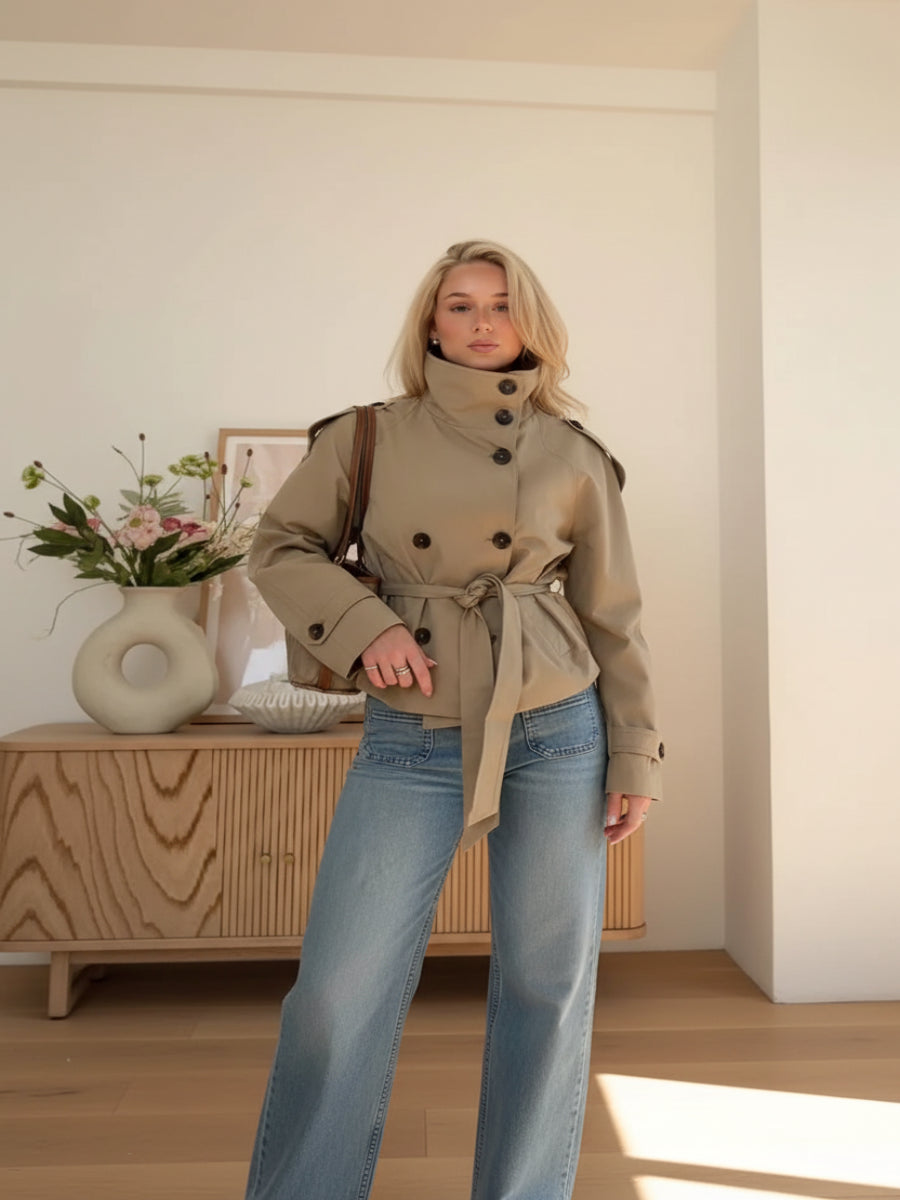 Colette Funnel Neck Belted Trench Jacket