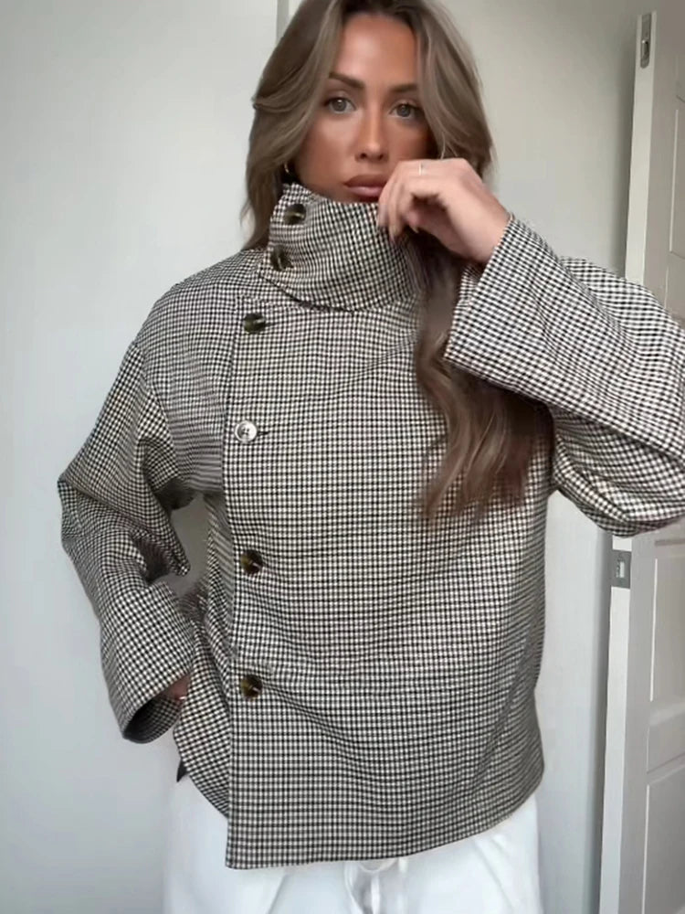 Écossaise Plaid Funnel Neck Jacket