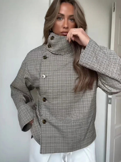 Écossaise Plaid Funnel Neck Jacket