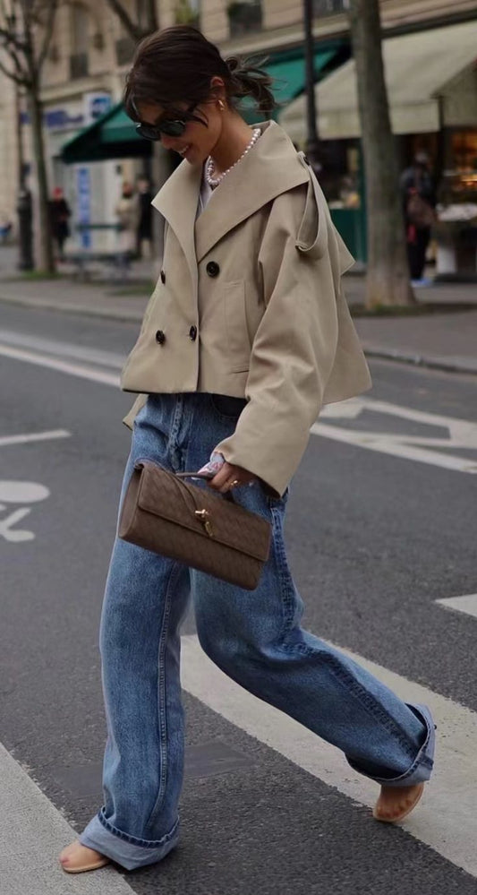 Lucienne Double-Breasted Cropped Trench Jacket